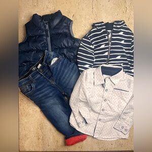 Boy’s Size 2 Puffer Vest, Hoodie Shirt and Lined Jeans Bundle Old Navy